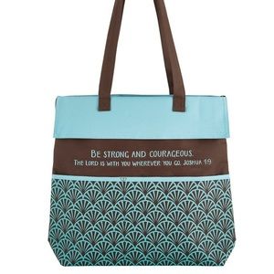 Gifts of Faith- Be Strong and Courageous book tote bag- light blue/brown NWT